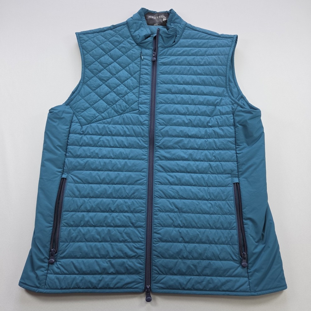 Men's Greyson Puffer Vest Navy Thin Size Medium Yukon Wolf Logo